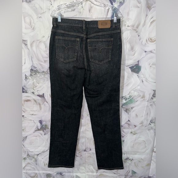 Ralph Lauren Womens Straight Leg Jeans Black Stretch Velvet Patch Embellished 10 - Picture 5 of 7